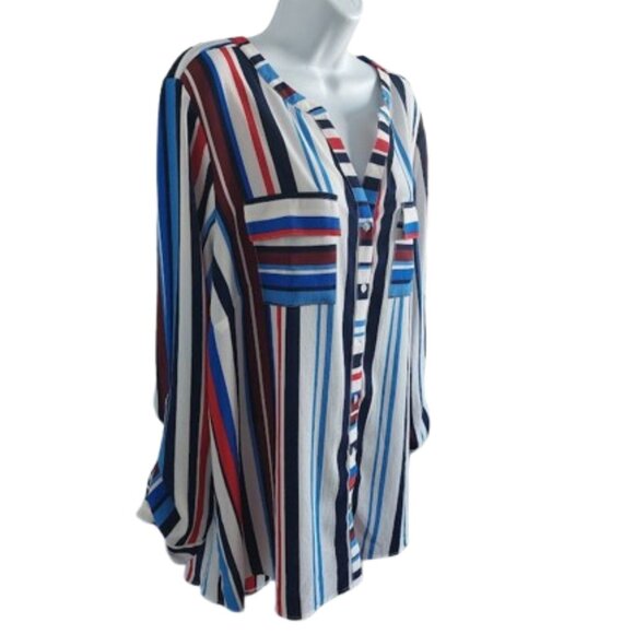 Long Sleeve Multicolor Striped Blouse Size 2X - Picture 2 of 5